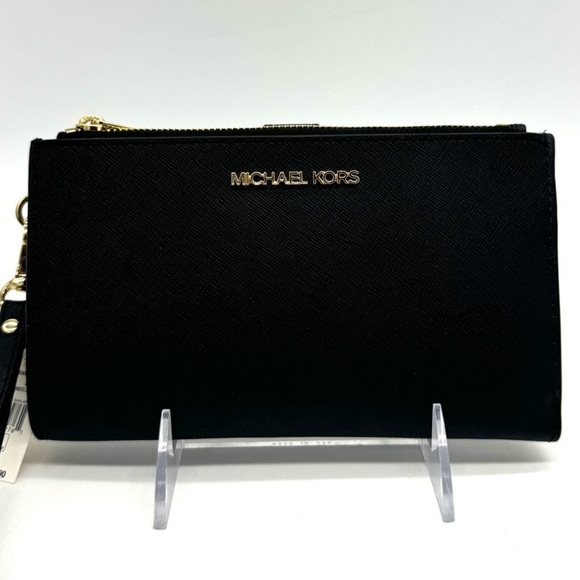Michael Kors Large Double Zip Wallet Black/Gold - Picture 1 of 7
